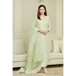 Pakistani Full Stitched Pista Color Salwar Suit In Georgette Fabric